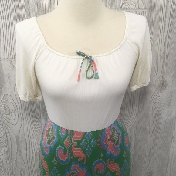 𝅺Vintage Long Dress Maxi Green Pink Hippie Summer Spring - Picture 3 of 14